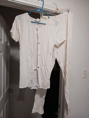 Ultimate Blues Vintage Button-Front Short Sleeve Top and Lounge Pants Set